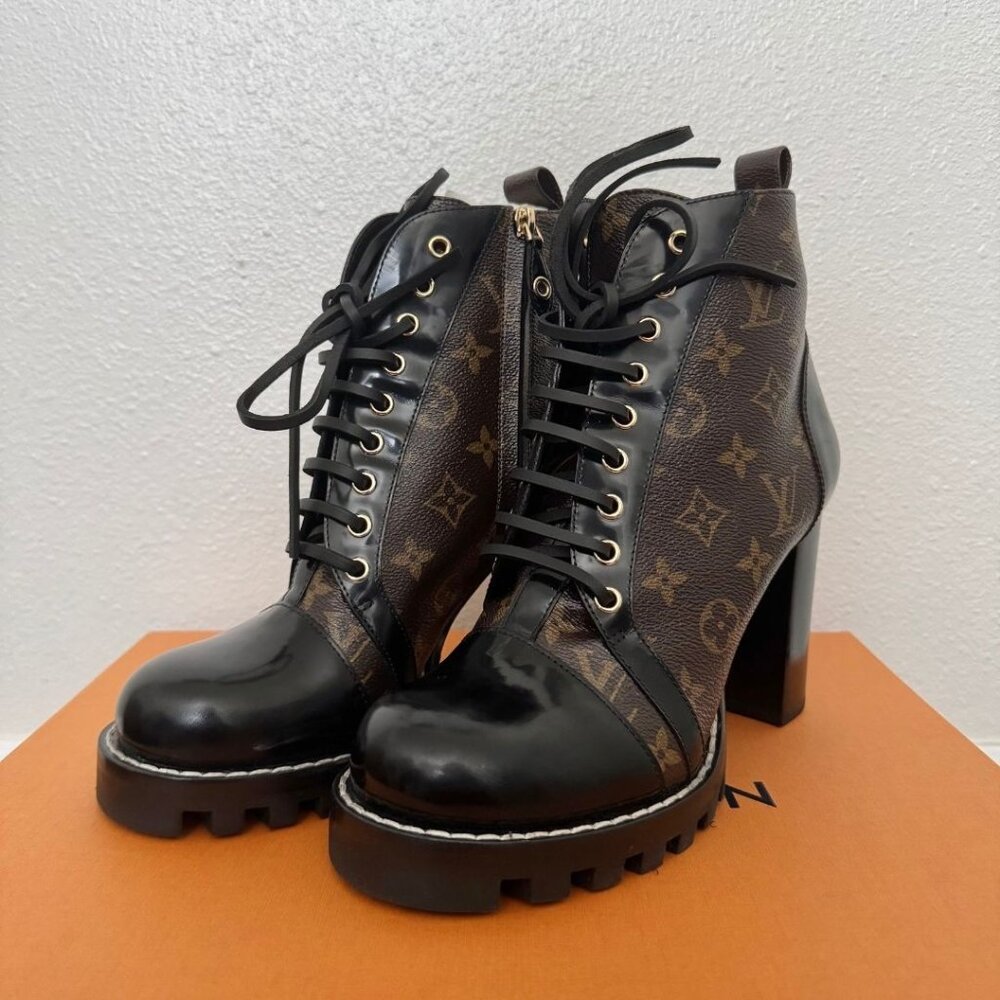 Louis Vuitton Star Trail Black Brown Monogram Leather Ankle Boot EU 41
